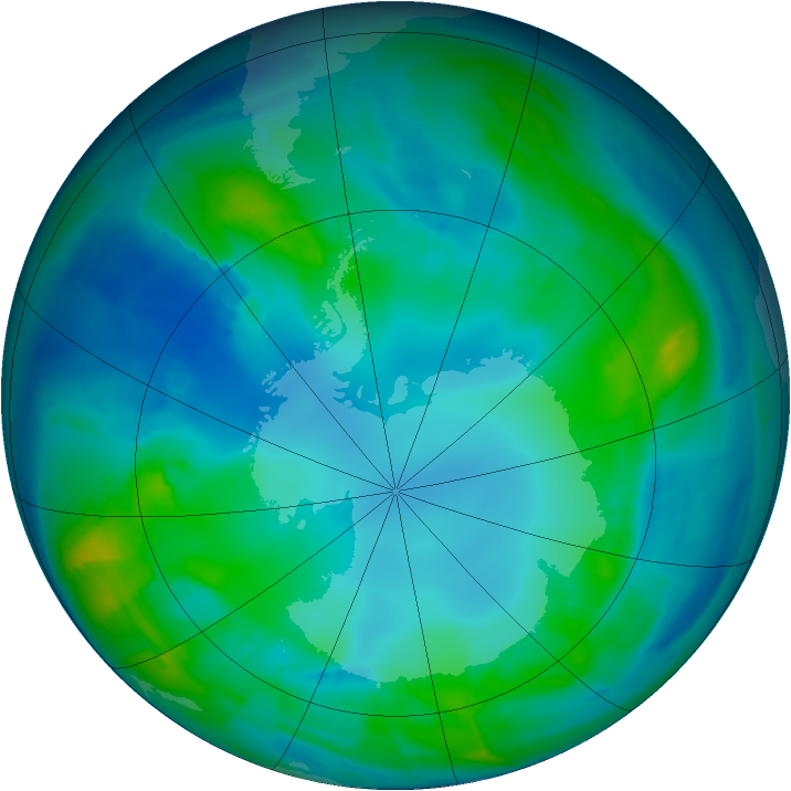 Antarctic ozone map for 30 April 2015